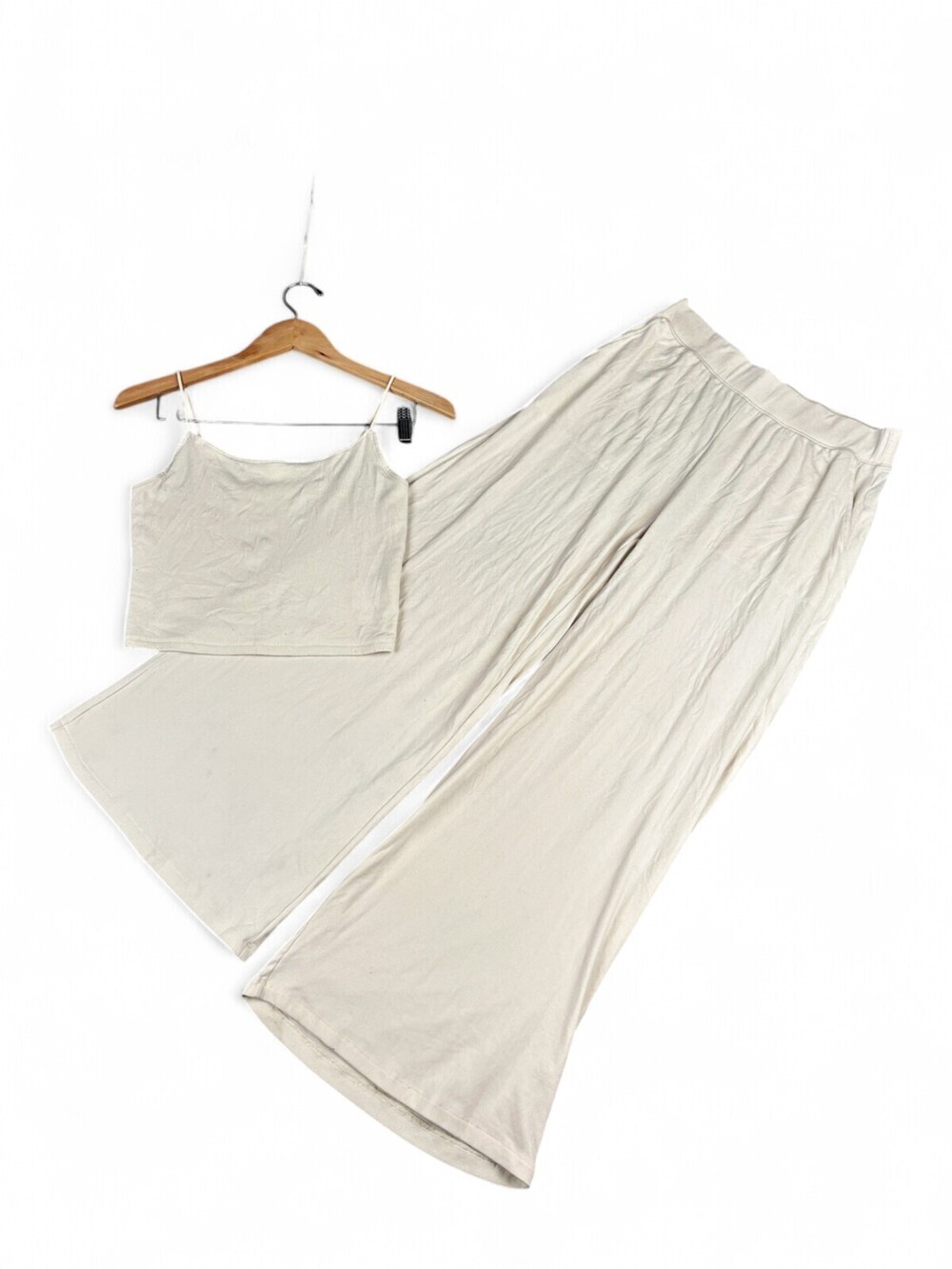 American Eagle Cream Two-Piece Loungewear Set M Wide Leg Pajama